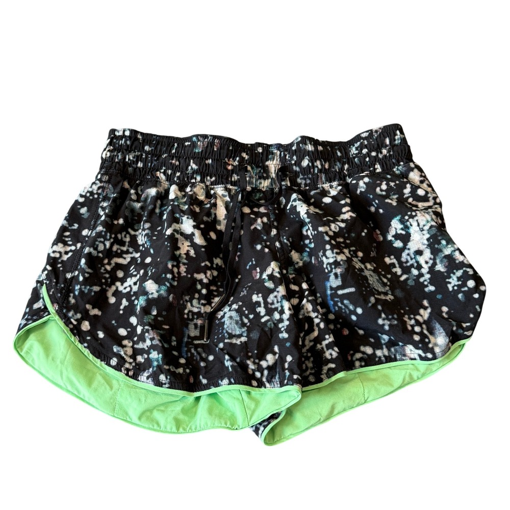 Lululemon Choose a Side Reversible Shorts Black White Abstract Lime Green Size 6